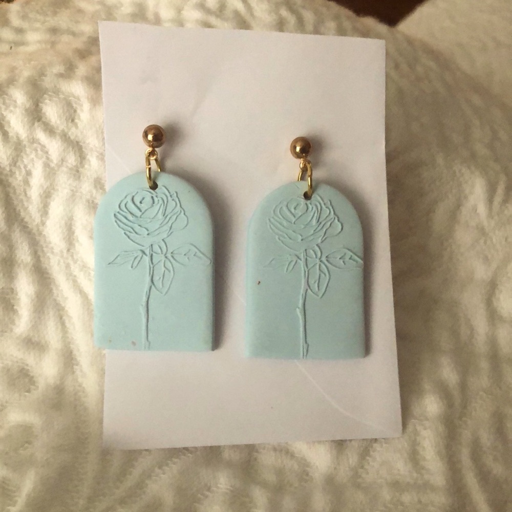 Light blue,  rose , resin earrings